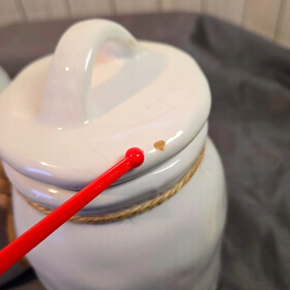 Tall Pebbled White Salt Cellar‎ Wood Tag Sugar & Coffee Canister